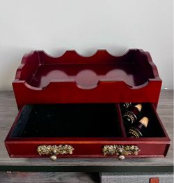 Red Lacquer Wood Wine Rack with Drawer
