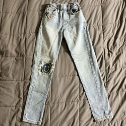 Cat & Jack Size 8 Embroidered High-Rise Skinny Jean Adjustable Waist Smiley Face