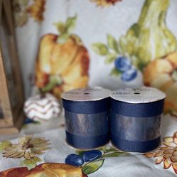 2 NEW Navy Blue Grosgrain Ribbon Spools Offray  3" W by 9' L Decorative Ribbon 18’ Total NWT
