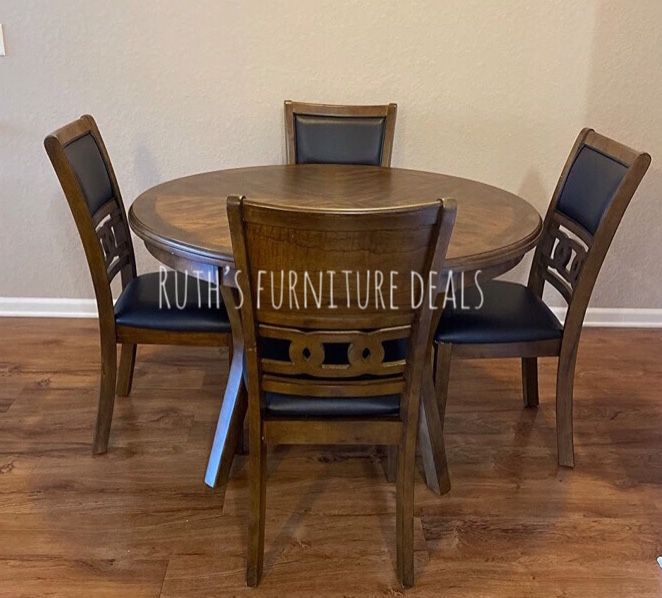 5-pc Round Dining Table Set Walnut Finish