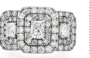 Estate 4.25 Carat Diamond 14K White Gold
Double Halo Engagement Ring 8.8 Grams