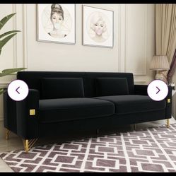 Black Velvet Sofa & Black Velvet Armchair Set, Like New!