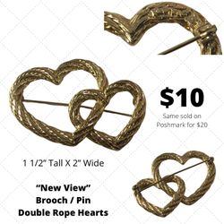 “New View” Brooch Pin Double Rope Hearts