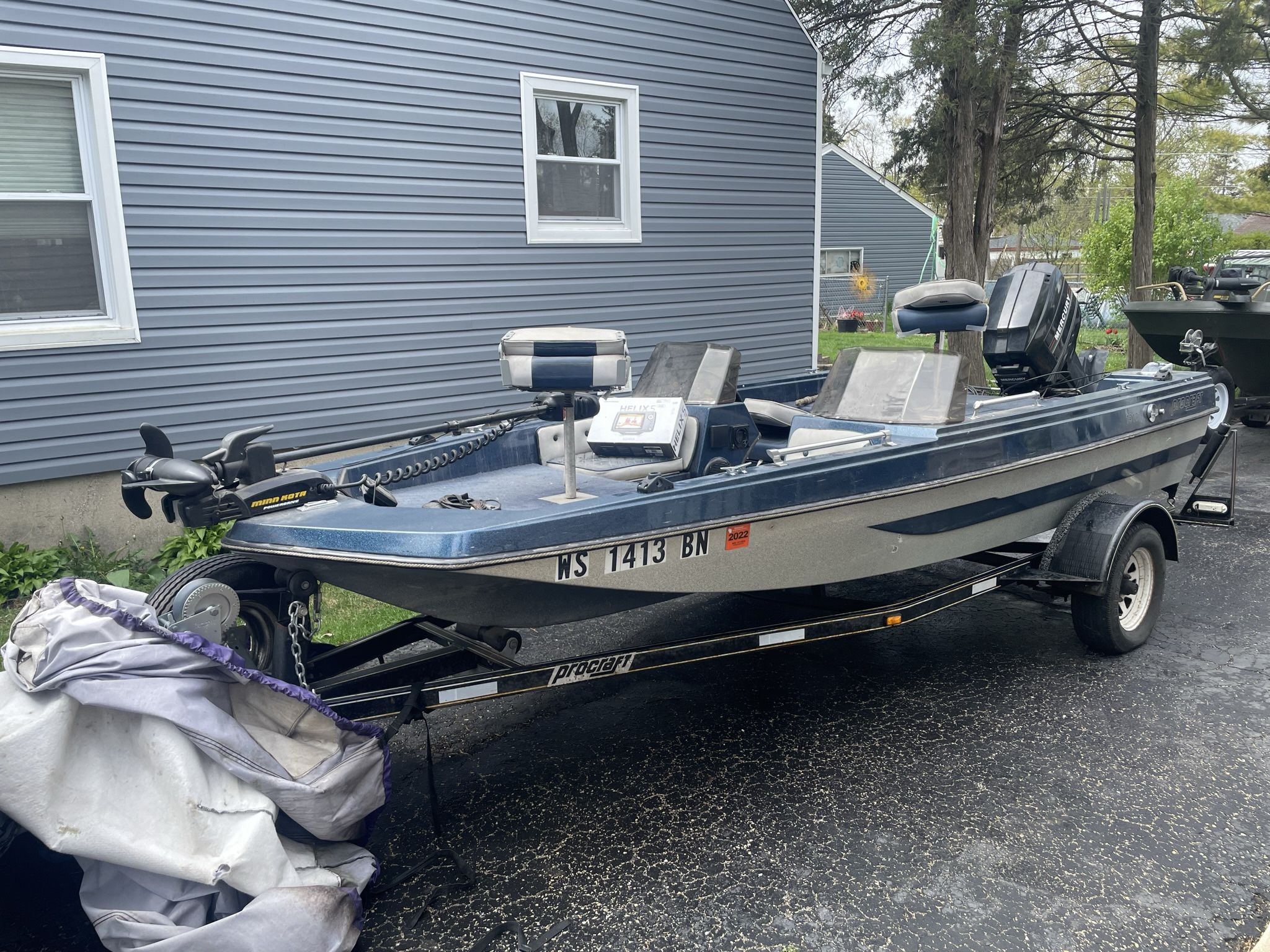 1987 PROCRAFT BOAT 15 FT WITH 70HP MERCURY MOTOR