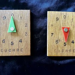 Set of 2 Vintage Wood Euchre Score Counters 