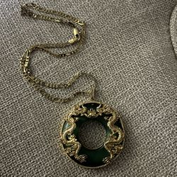 Gold Chain With Jade Dragon Pendant 