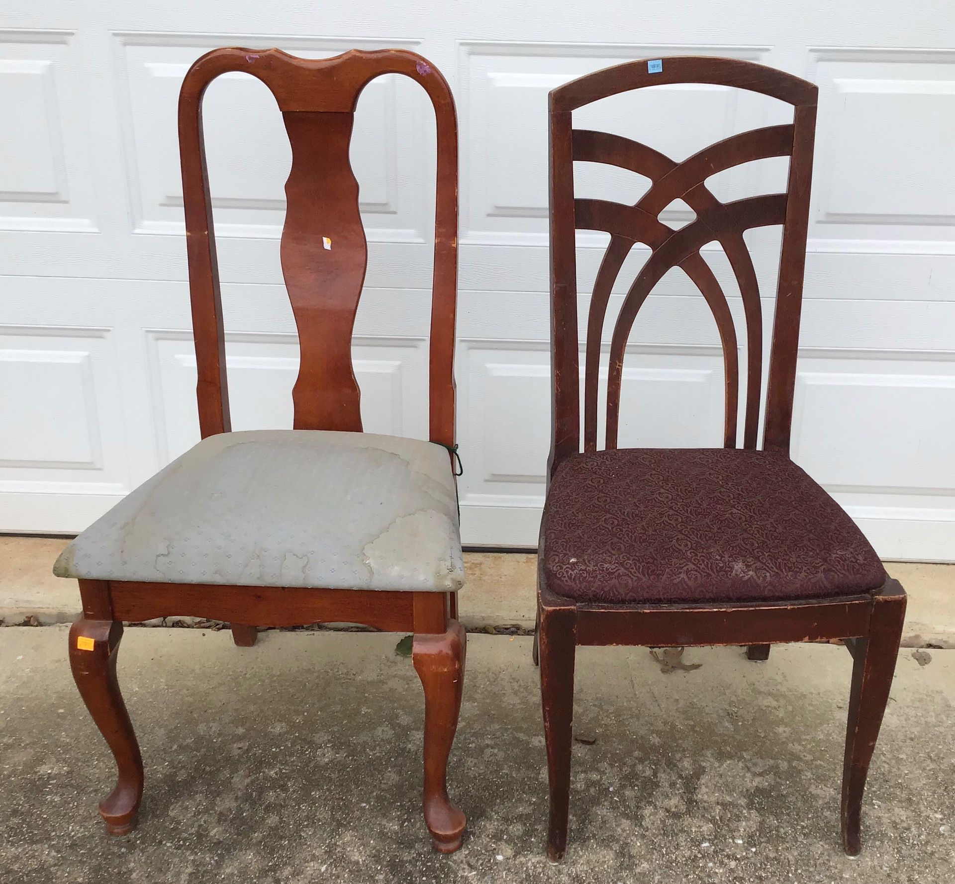 Lone Wood Queen Anne Dining Chair and Vintage Crisscrossed Wood Dining Chair