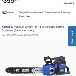 Kobalt Chainsaw With Battery N Charger