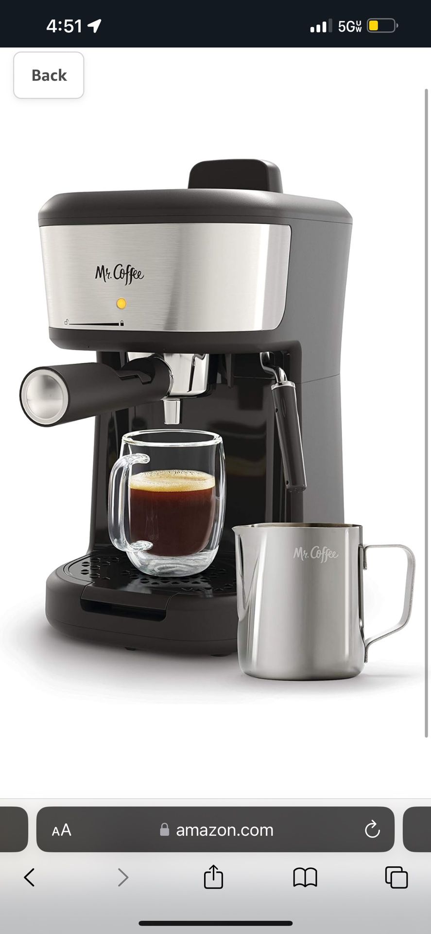 Mr. Coffee 4-Cup Steam Espresso System with Milk Frother