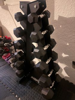Inspire Fitness 210lb Hex Dumbbell Set with A-Frame Rack (Slightly Used)