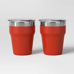 Room Essentials 12oz 2pk Stacking Short Tumbler with Lid ~ Red  - Room Essentials™