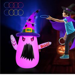 Halloween Decoration Game ,4.3 ft Ghost Inflatable Tumbler Ring Toss Game with Flash Light, 3-in-1 Halloween Indoor Outdoor Party Decoration Yard Game