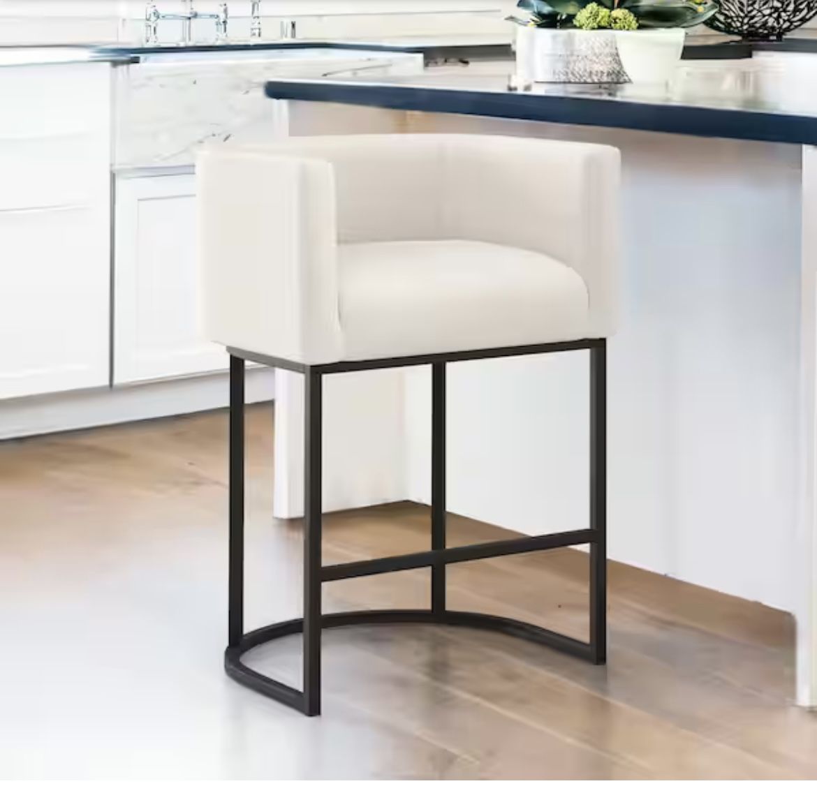26 in.Beige and Black Low Back Bar Stool