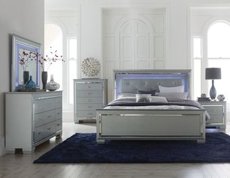 Brand new LED queen bedframe + dresser + mirror + nightstand