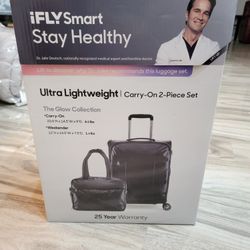 Brand New - iFly Smart Ultra-Lightweight Black Carry On 2 Piece Set - TSA Pin Lock, 4 Wheels, USB Port