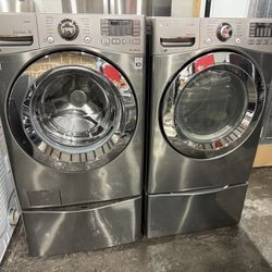 Lg Washer And Electric Dryer Set With Pedestals Plus Sidekick