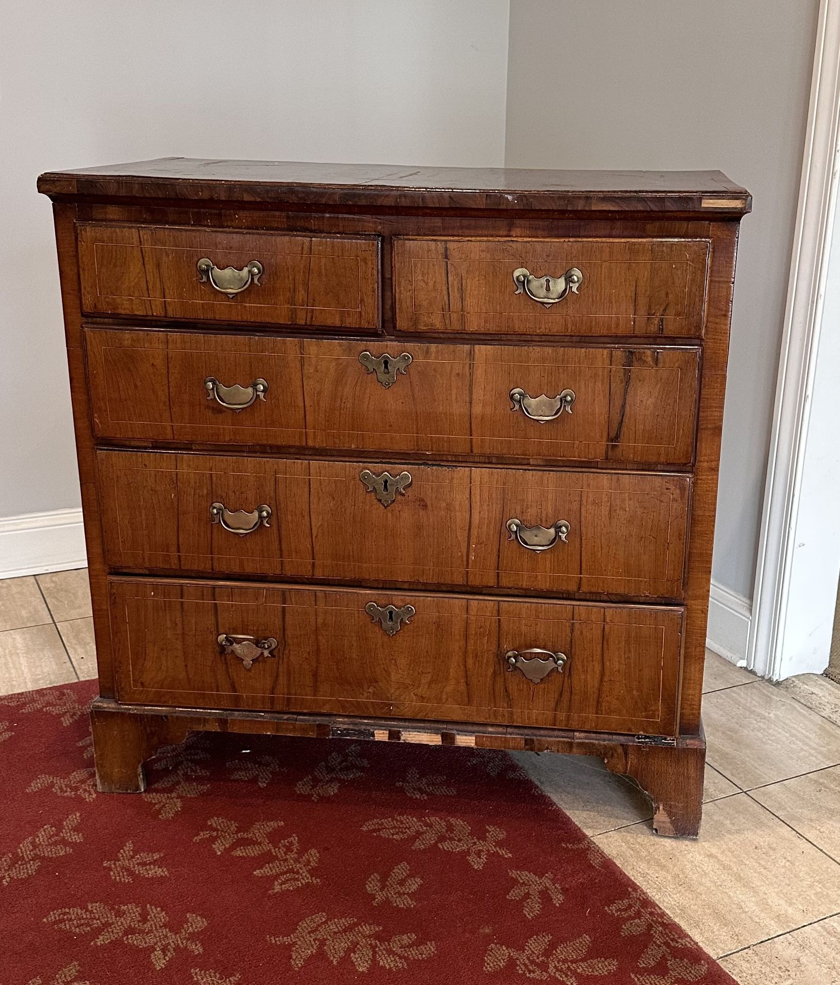 19th Century Gregorian /Chippnedale Style Chest of Drawers Solid Mahogany and Burlwood Veneers