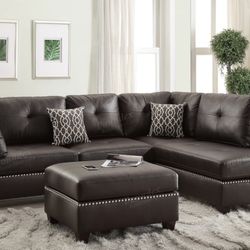 Brown Sectional Sofa With Ottoman (Free Delivery)