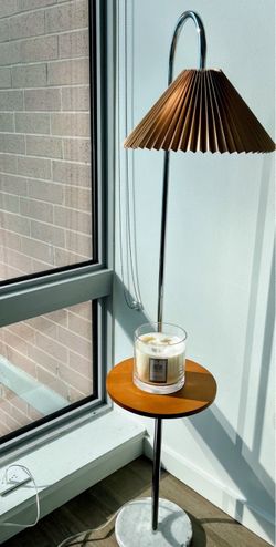 Mid-Century Modern Chrome Floor Lamp with Wood Table and Marble Base