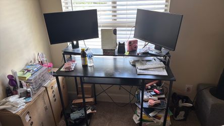 Black Desk with Two monitors
