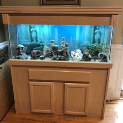 55 Gallon Fish Tank With Custom Wood Canopy And Stand Plus Accessories 