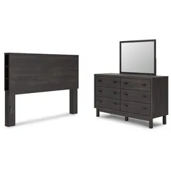 Toretto King Bookcase Headboard with Mirrored Dresser Top-Tier Excellence