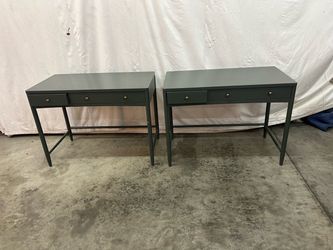 Pair of Dark Green Desks with Drawers