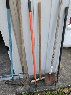 Garden shovel and rakes.