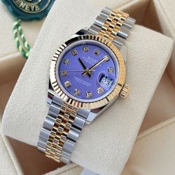 Two tone Rolex Lady Datejust 28 w/ Rare Lavender Stripes Diamonds Dial