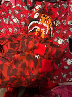 Red double hood bape hoodie