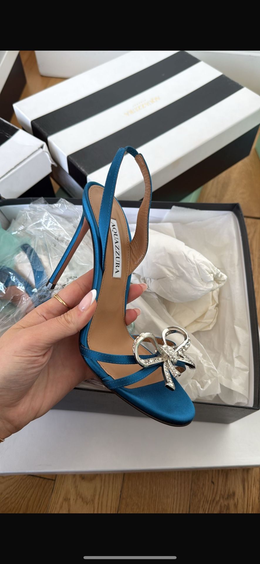 Aquazzura Babe Sandal Blue Size 37.5 (selling For 450) Retails For 1000
