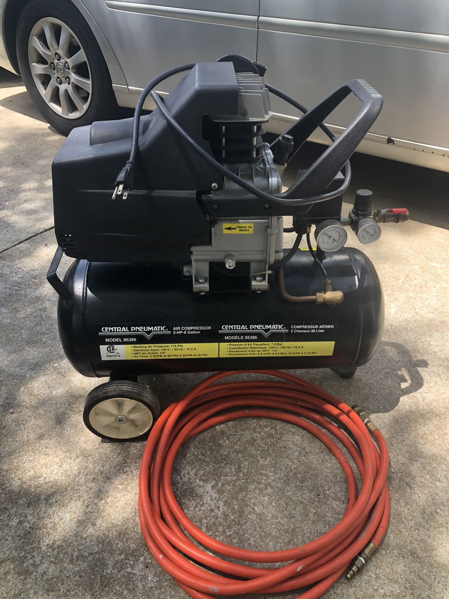 Central Pneumatic 95386 Air Compressor 8 gallons need Air Pressure