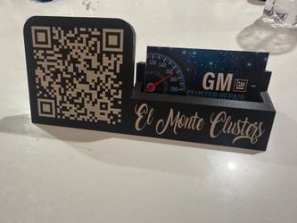 Business card holder with QR code and name engraved