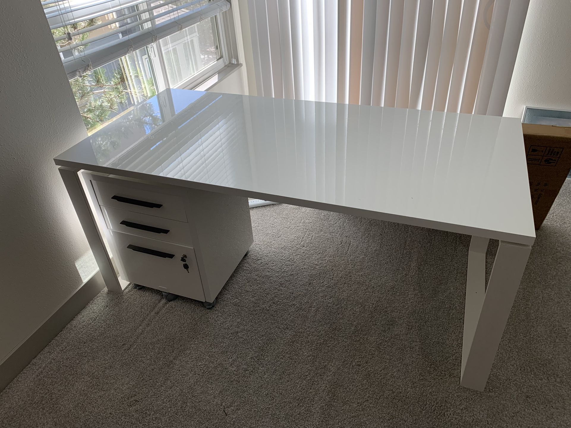 Composad White Office Desk And Filing Cabinet