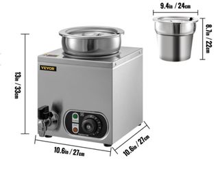 110V Commercial Soup Warmer 7.4 Qt Capacity, 300W Electric Food Warmer 