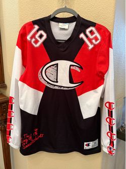 Champion Red Black White ‘King of Sweatshirts’ Graphic Long Sleeve Jersey-Small