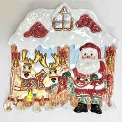 Fitz and Floyd Christmas Deer Santa Promo Canape Plate with Original Box EUC