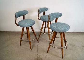 Set of 3 Mid Century Modern Bentwood Swivel Bar Stools