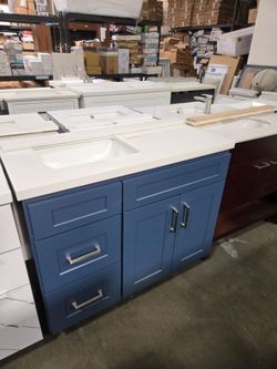 Blue Bathroom Vanity 42" with White Countertop