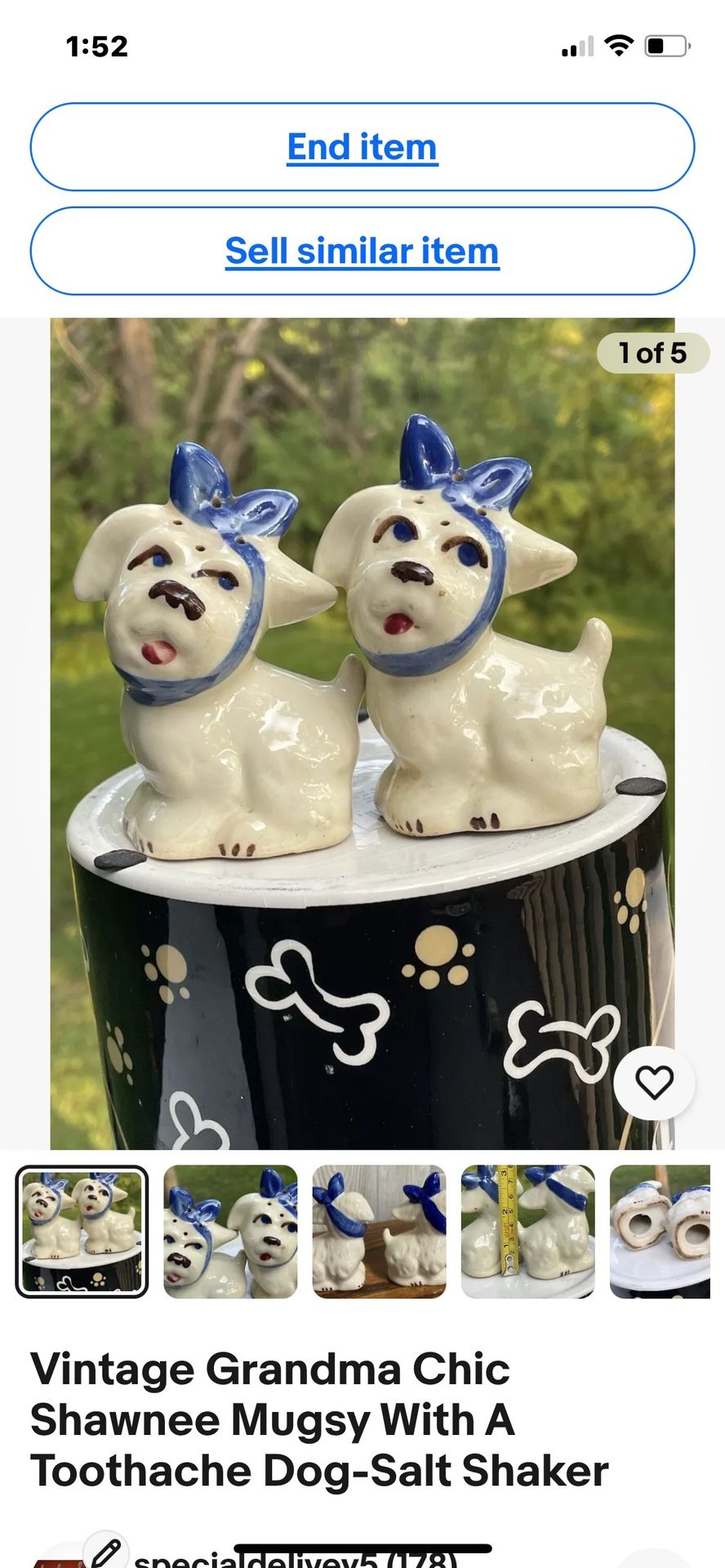 Vintage Grandma Chic Shawnee Mugsy With A Toothache Dog-Salt Shaker