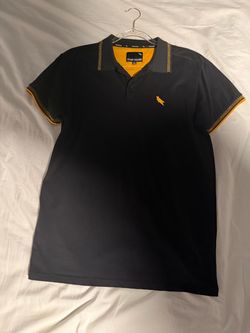 Stone Falcon Mens S Black Polo Shirt Yellow Trim Falcon Logo Size Small