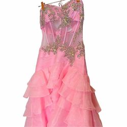 Cinderella Pink Ruffle Strapless Sequined Bodice Gown  Small