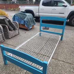Two Blue Twin Bed Frames With Slats 