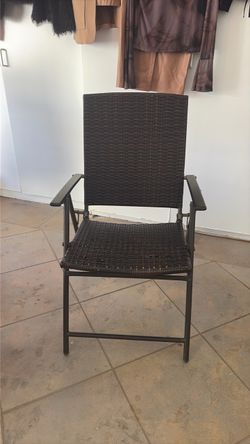 Dark Brown Wicker Folding Outdoor Patio Chair with Armrests