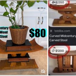 $80 rare found,Mid Century Solid Wood Hand Carved Stool/Seat/side table in great condition