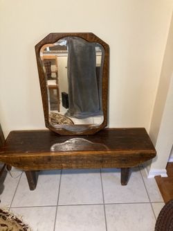 Antique Oak Beveled Mirror