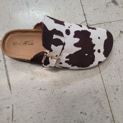 Womens Calf  Mule Slip On Cow Print Buckle Mule Burke Style 5.5-8.5 Sizes NEW