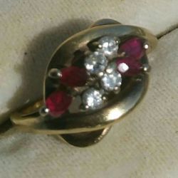 DIAMOND & RUBY 14 KT GOLD ENGAGEMENT RING- Perfect  Gift