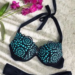 black and turquoise cut out bikini top size 34B - shade and shore - NWT