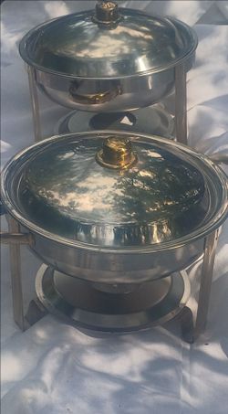 set of 2 14.2 Qt Round Chafing Dish Catering 201 Stainless Steel Dish Kitchen with Lid